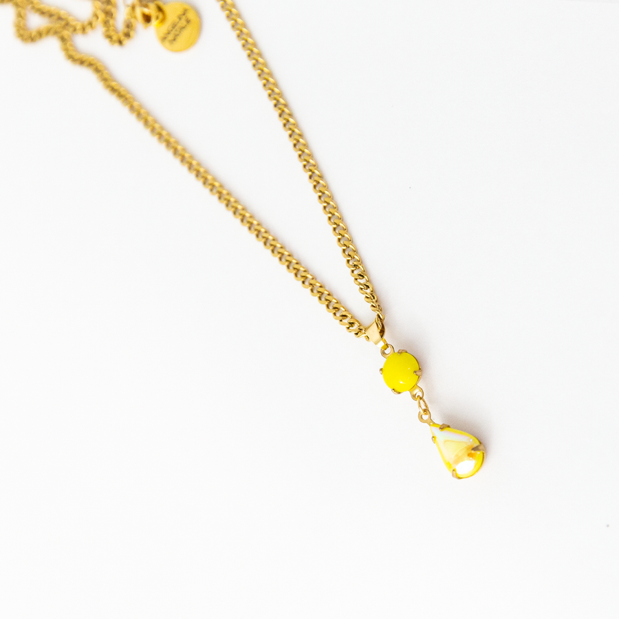 Lisa Geometric Iridescent Yellow Teardrop Curb Chain Necklace