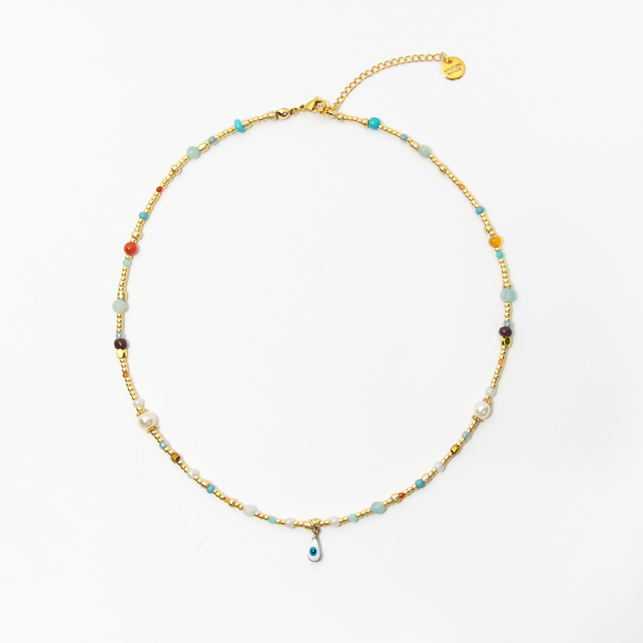 Maiori Evil Eye Beaded Necklace in Gold
