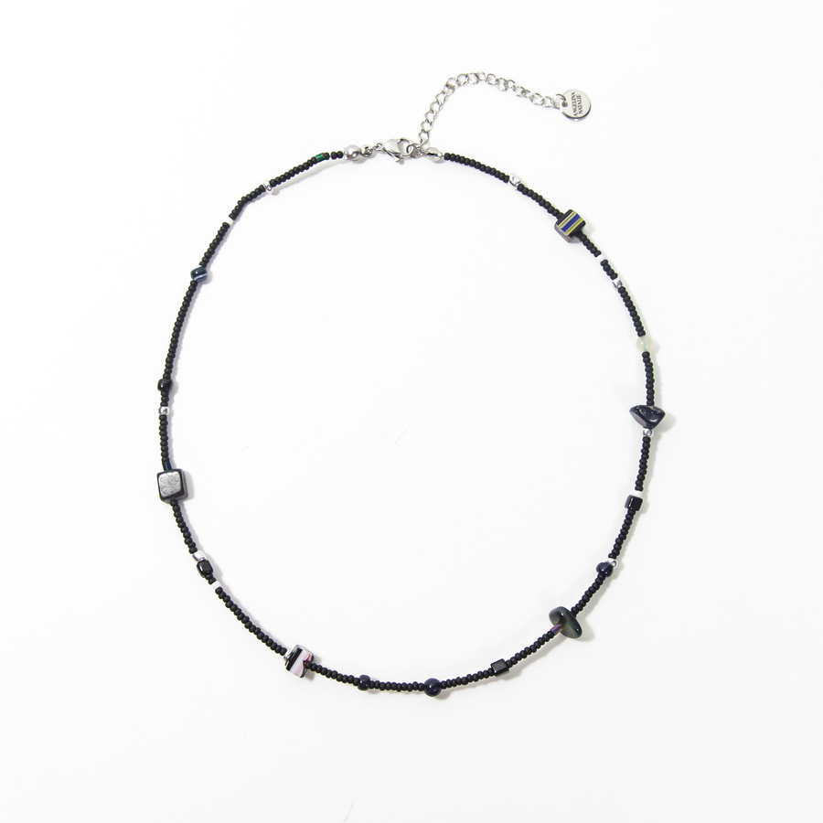 Oscura Stone Matte Black Beaded Necklace