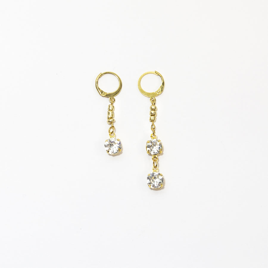 Clear Crystal Mismatched Earrings in Gold