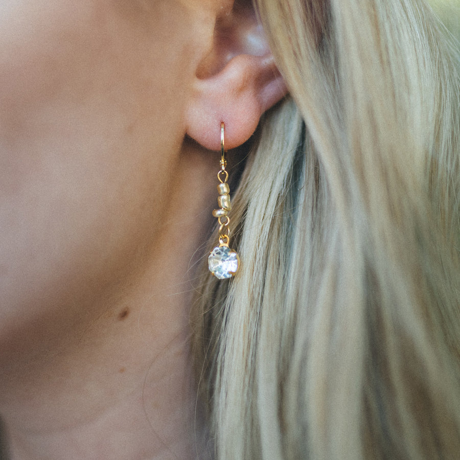 Clear Crystal Mismatched Earrings in Gold