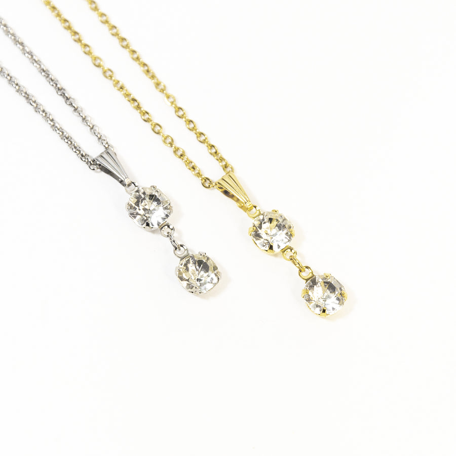 Clear Crystal Pendant Necklace in Gold