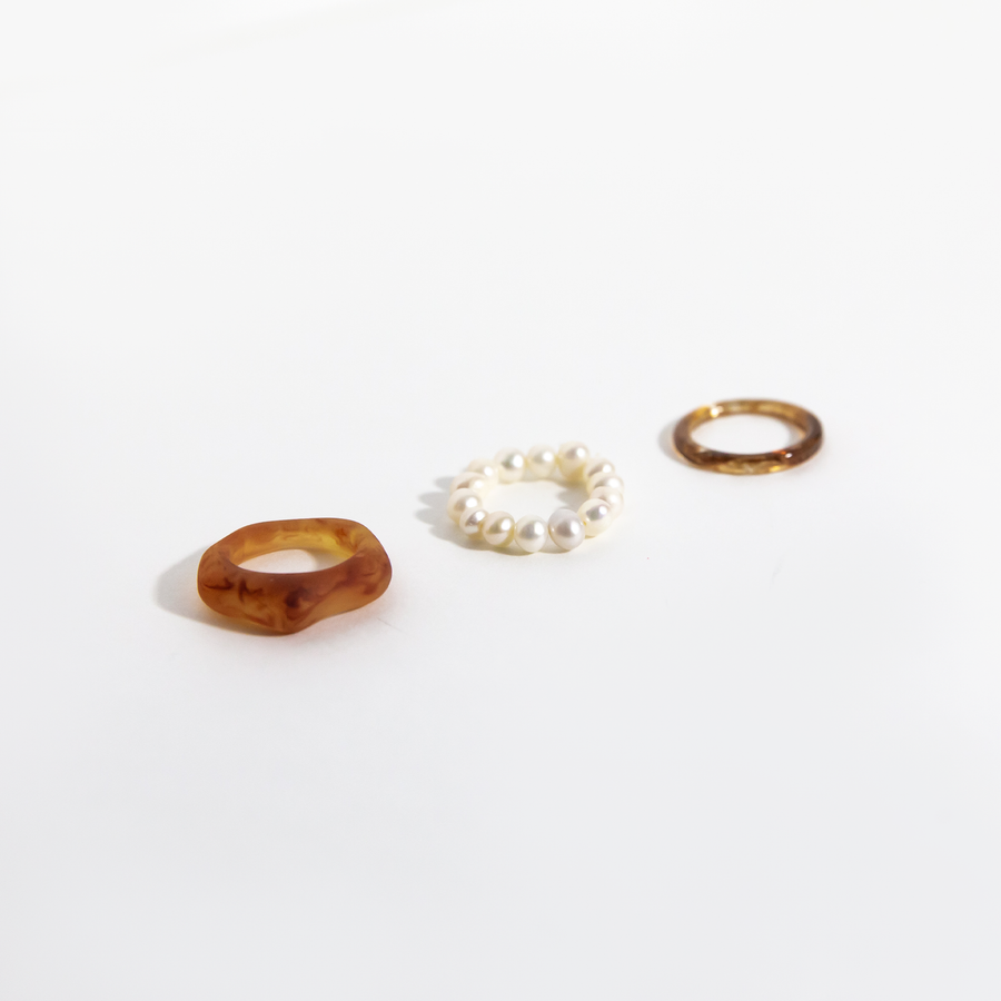 Amalfi Pearl Ring Set in Tortoise Brown