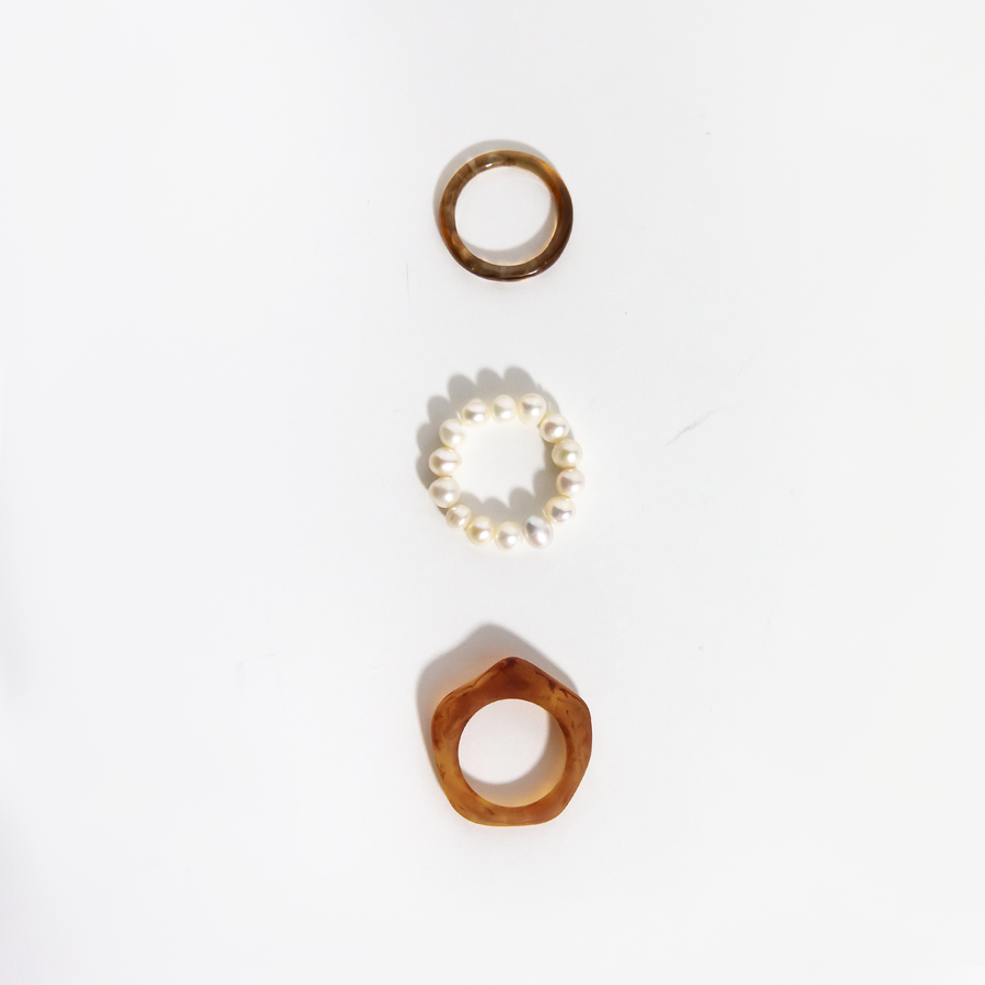 Amalfi Pearl Ring Set in Tortoise Brown