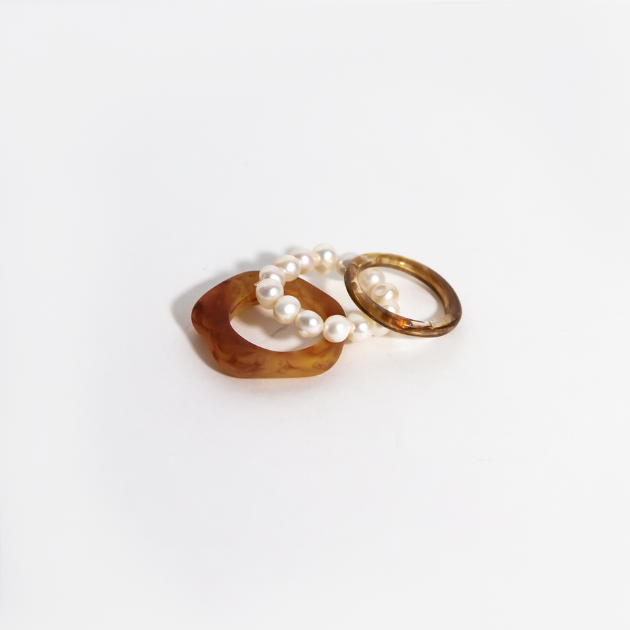 Amalfi Pearl Ring Set in Tortoise Brown