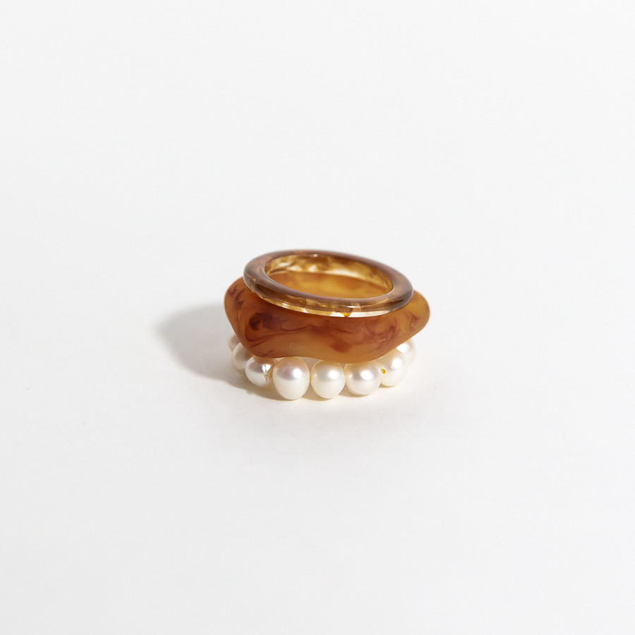 Amalfi Pearl Ring Set in Tortoise Brown