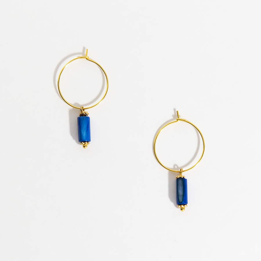 Cetara Blue Freshwater Shell Hoop Earrings