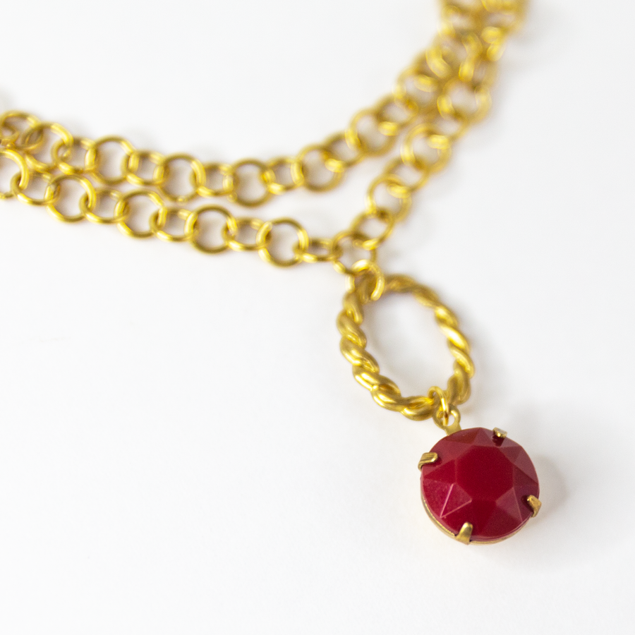 Crimson Red Opaque Stone Chain Bracelet