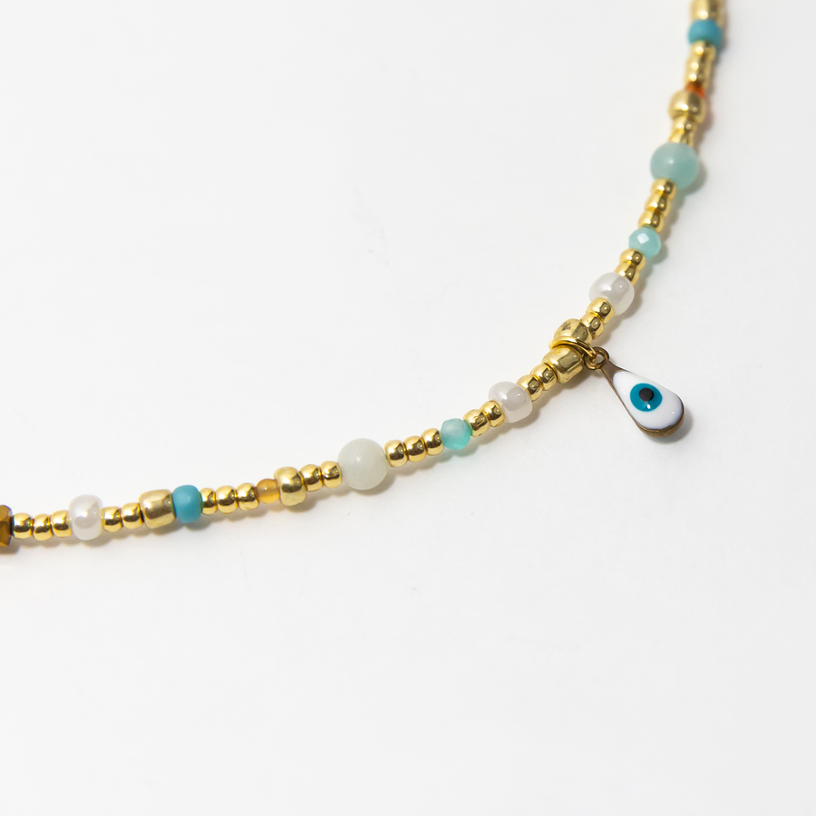 Maiori Evil Eye Beaded Necklace in Gold