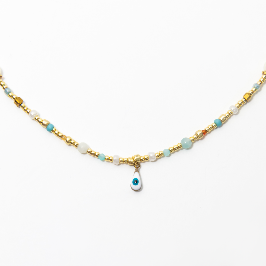 Maiori Evil Eye Beaded Necklace in Gold
