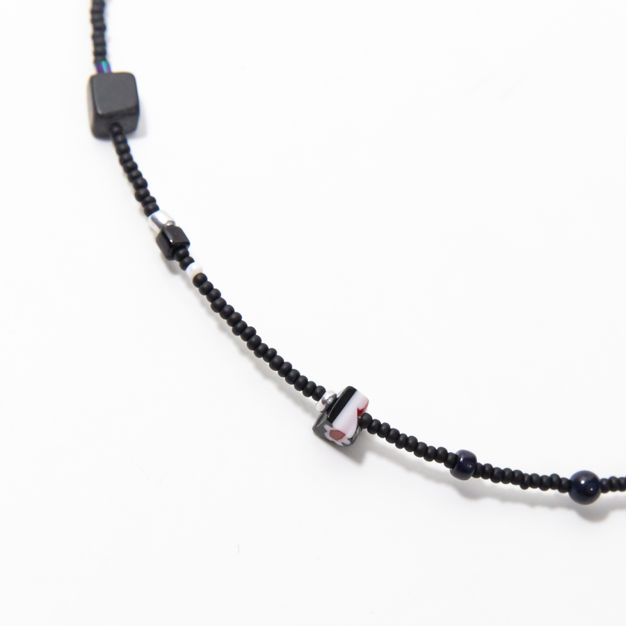 Oscura Stone Matte Black Beaded Necklace