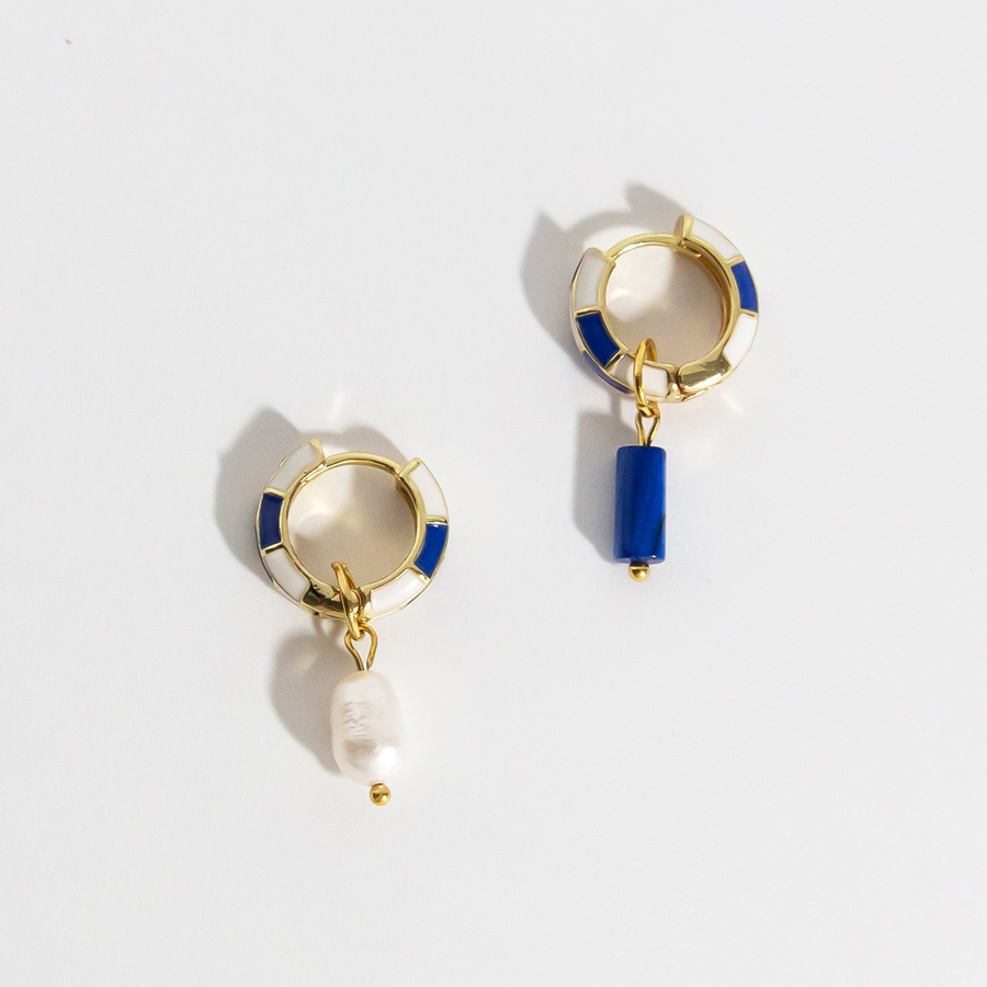 Positano Royal Blue Checkered Earrings