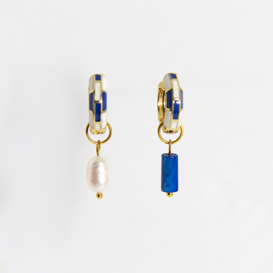 Positano Royal Blue Checkered Earrings