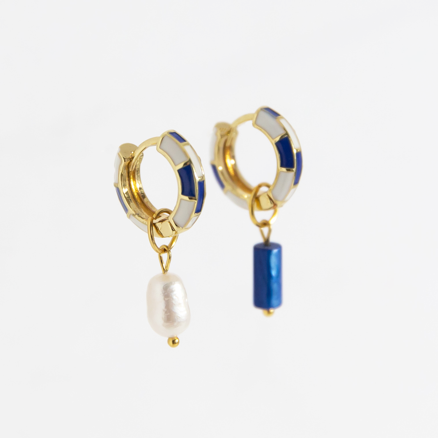 Positano Royal Blue Checkered Earrings