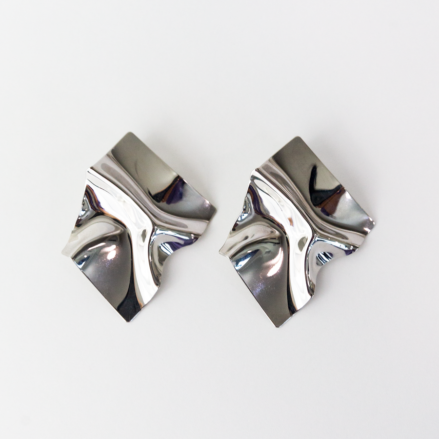 Silver High Polish Foiled Stud Earrings