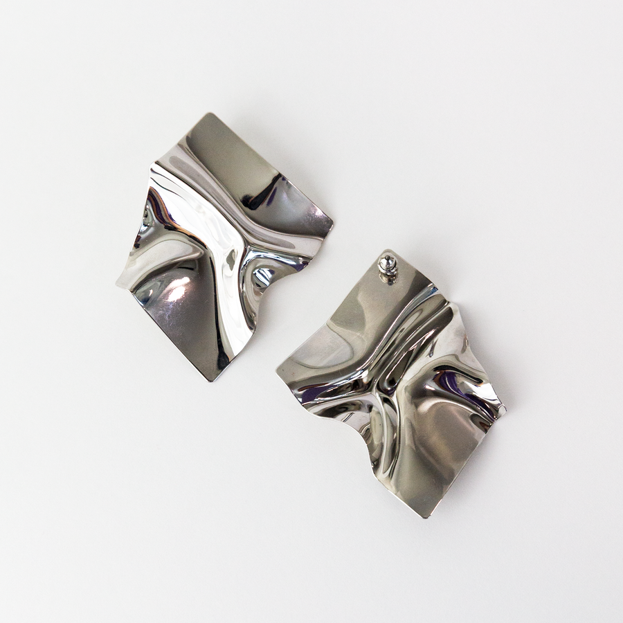 Silver High Polish Foiled Stud Earrings