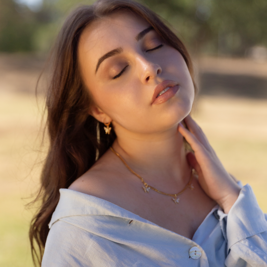Tithoria Gold Butterfly Huggie Earrings