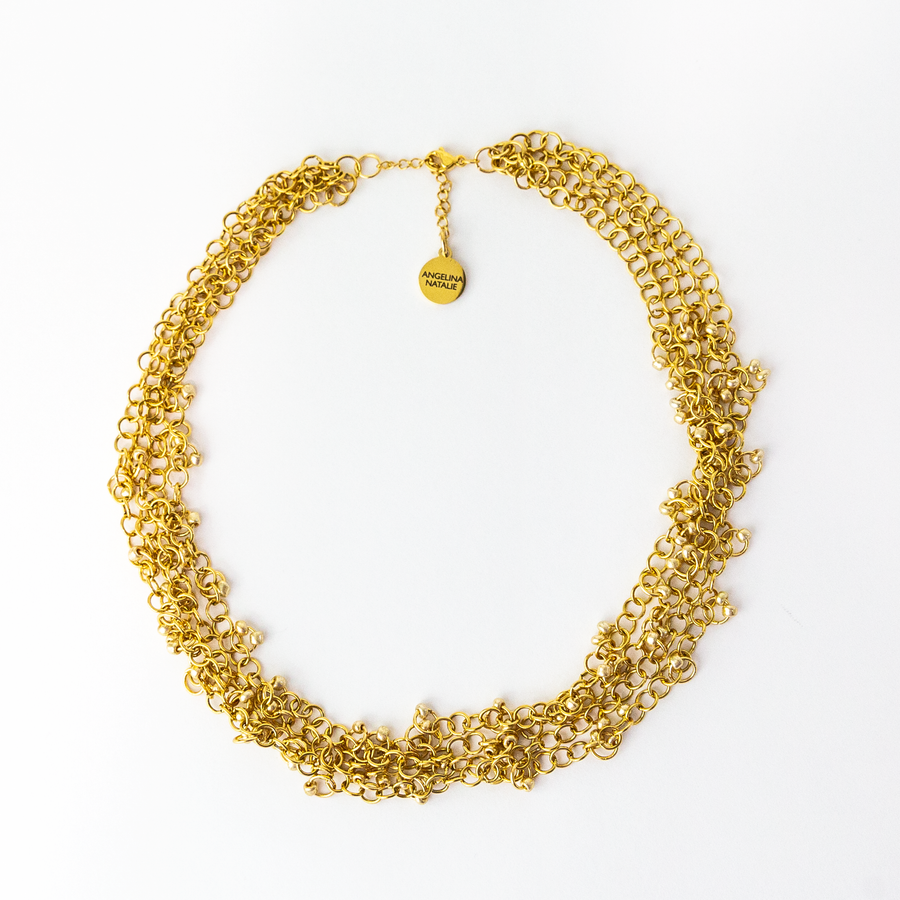 Tithoria Gold Chunky Beaded Chain Choker Necklace