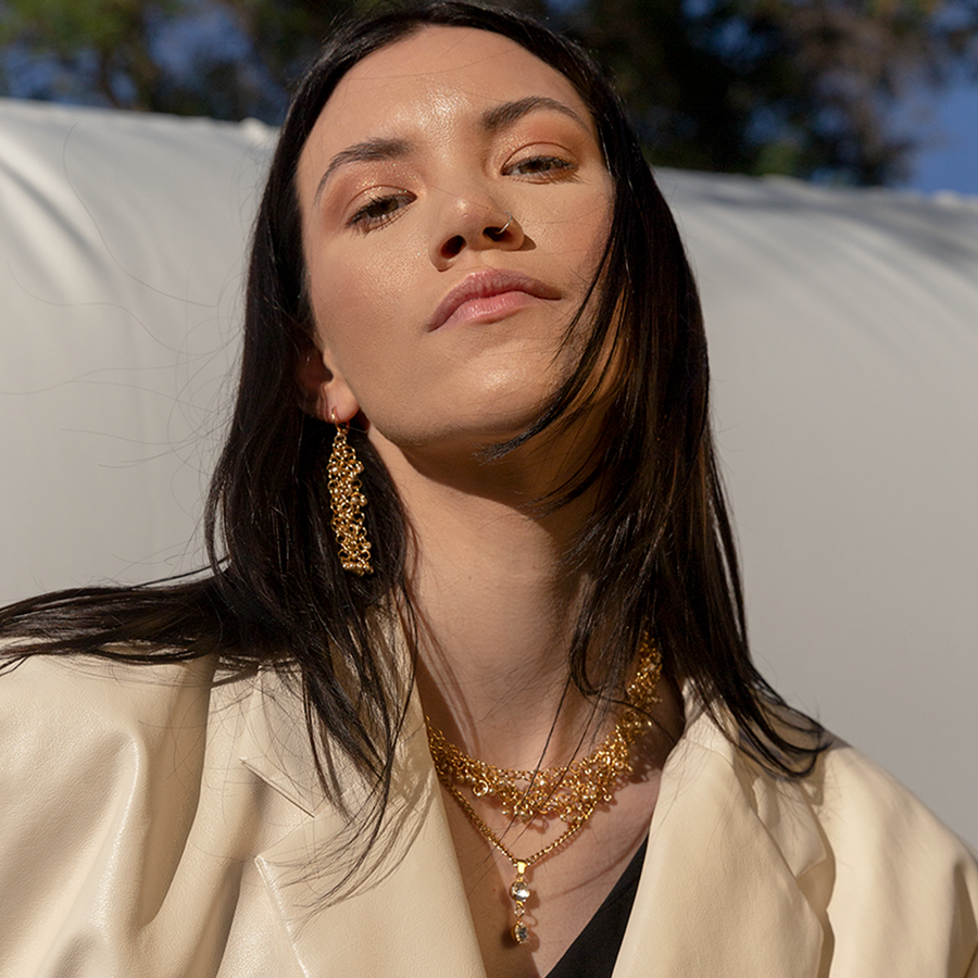 Tithoria Gold Chunky Beaded Chain Choker Necklace