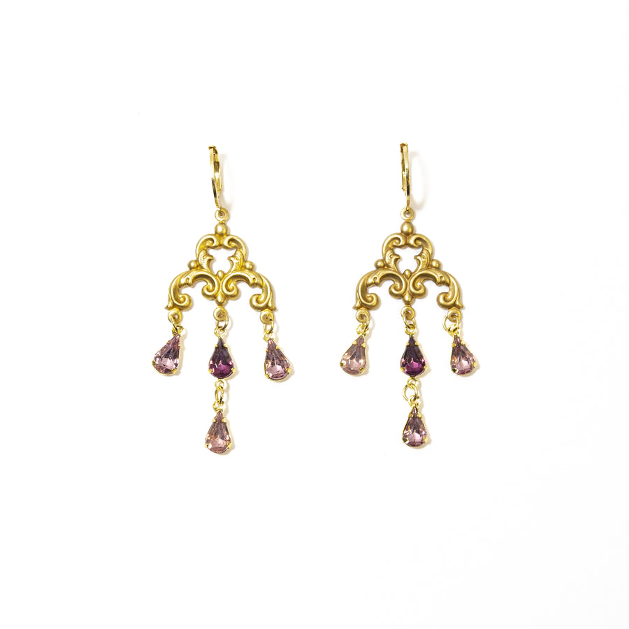 Shades of Amethyst Teardrop Crystal Chandelier Earrings