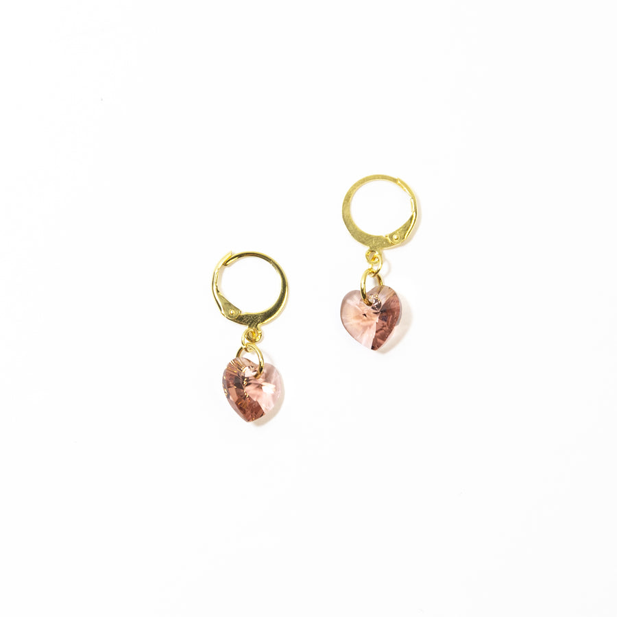 Dusty Rose Crystal Heart Earrings