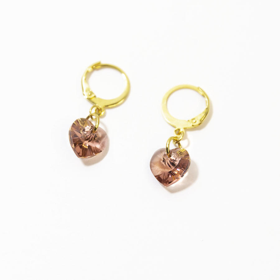 Dusty Rose Crystal Heart Earrings
