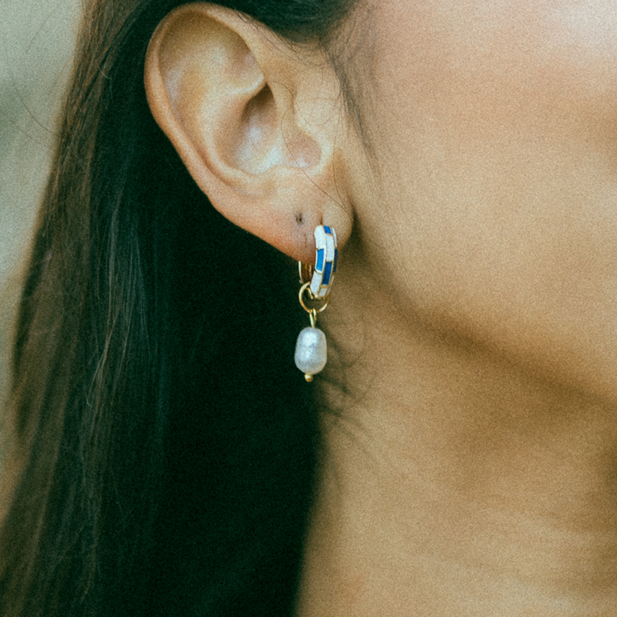Positano Royal Blue Checkered Earrings
