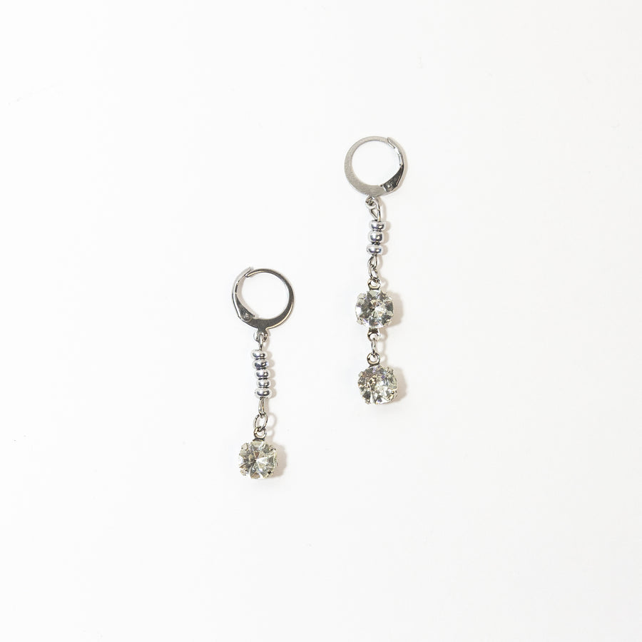 Clear Crystal Mismatched Earrings in Silver