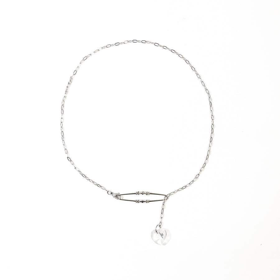 Gothic Crystal Drop Heart Choker Necklace in Silver