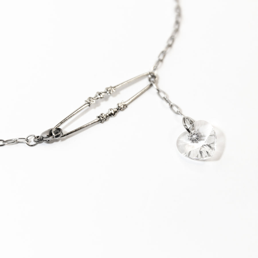 Gothic Crystal Drop Heart Choker Necklace in Silver