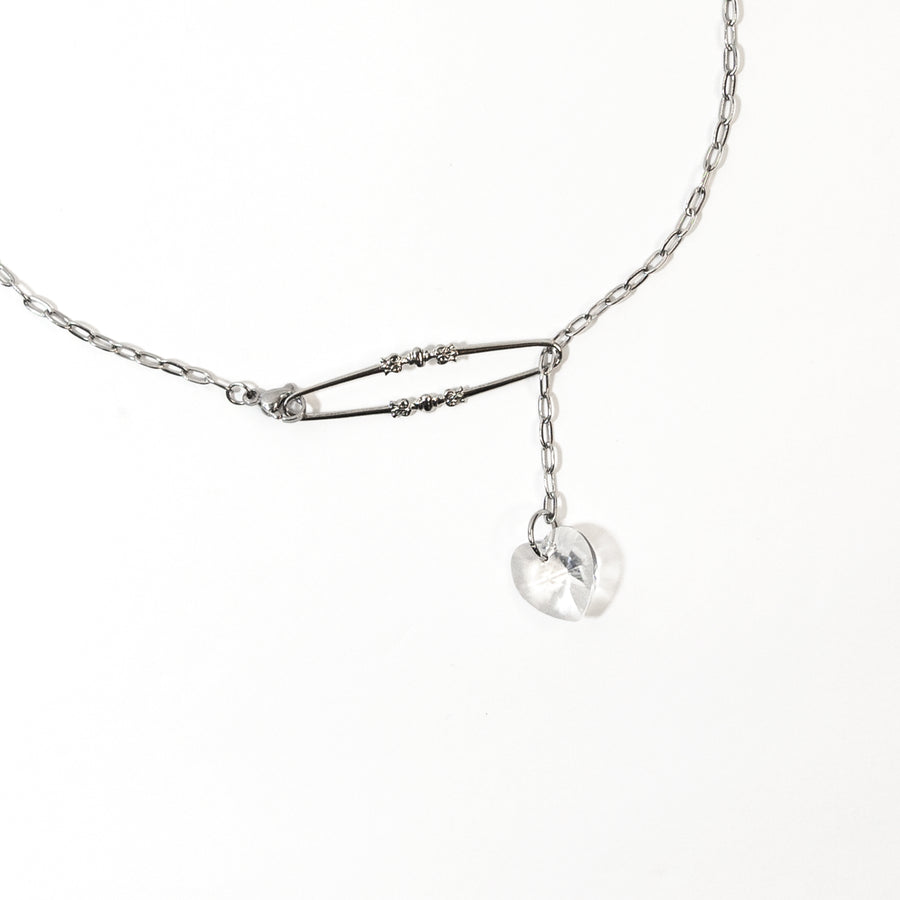 Gothic Crystal Drop Heart Choker Necklace in Silver