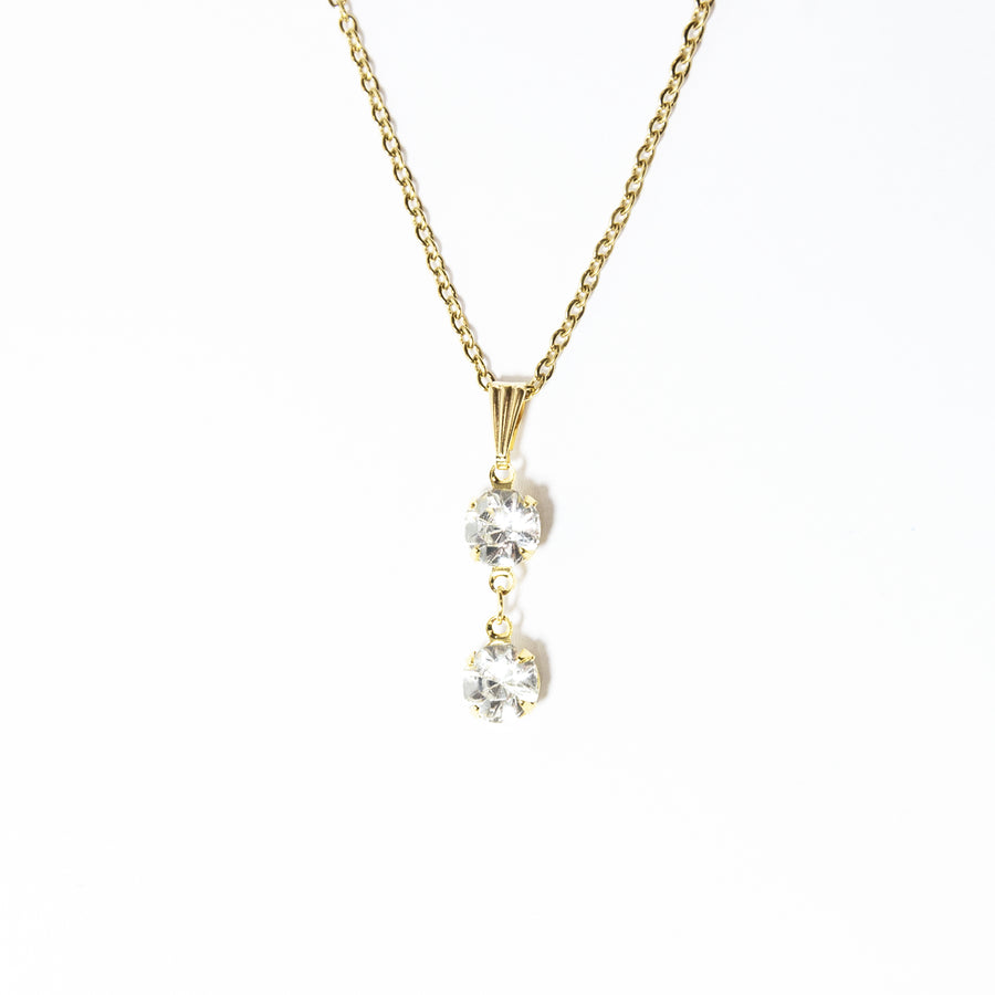 Clear Crystal Pendant Necklace in Gold