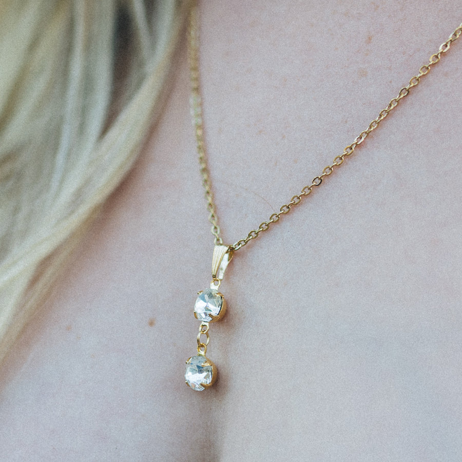 Clear Crystal Pendant Necklace in Gold