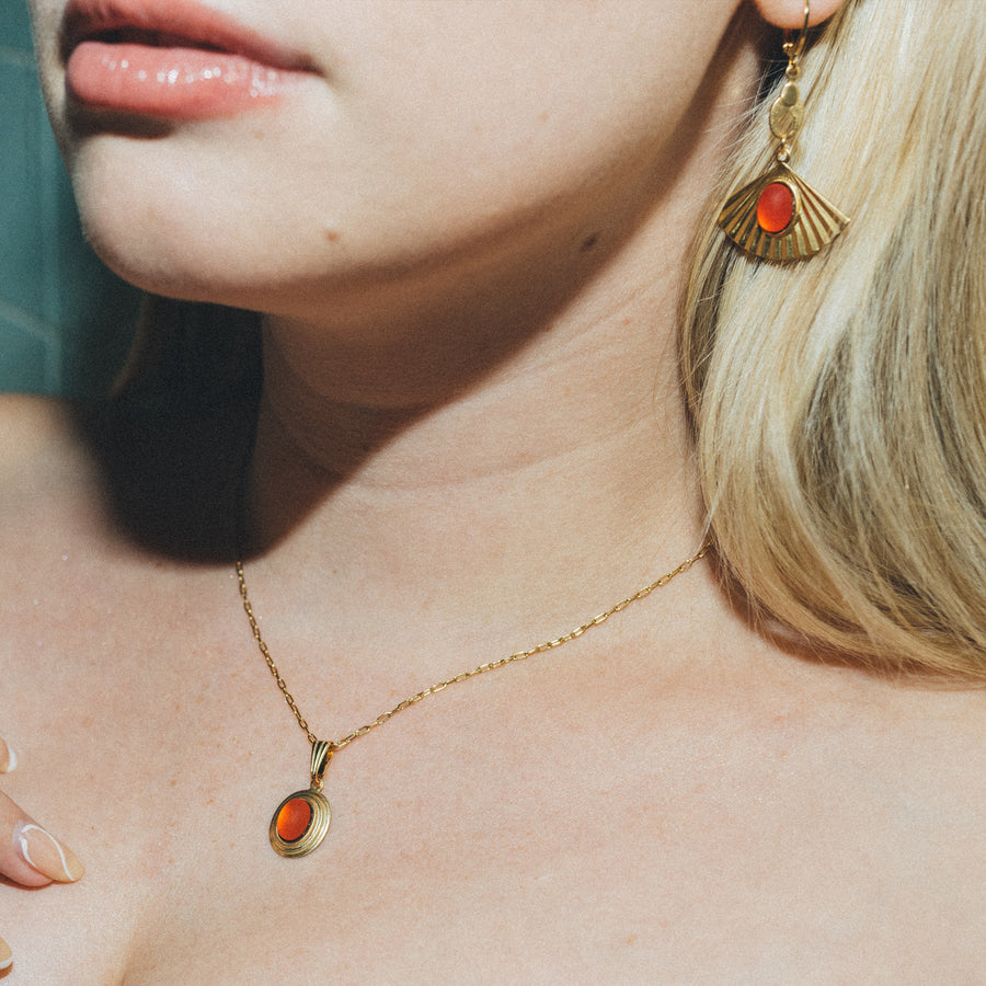 Vintage Matte Hyacinth Orange Stone Earrings