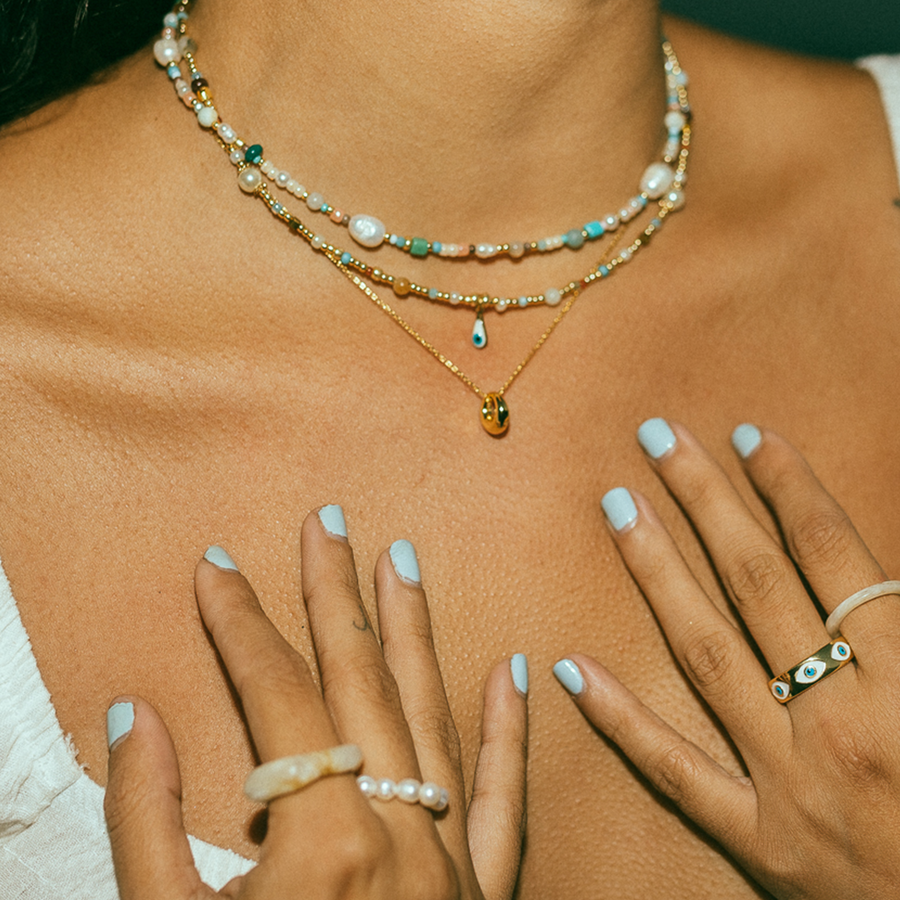 Maiori Evil Eye Beaded Necklace in Gold