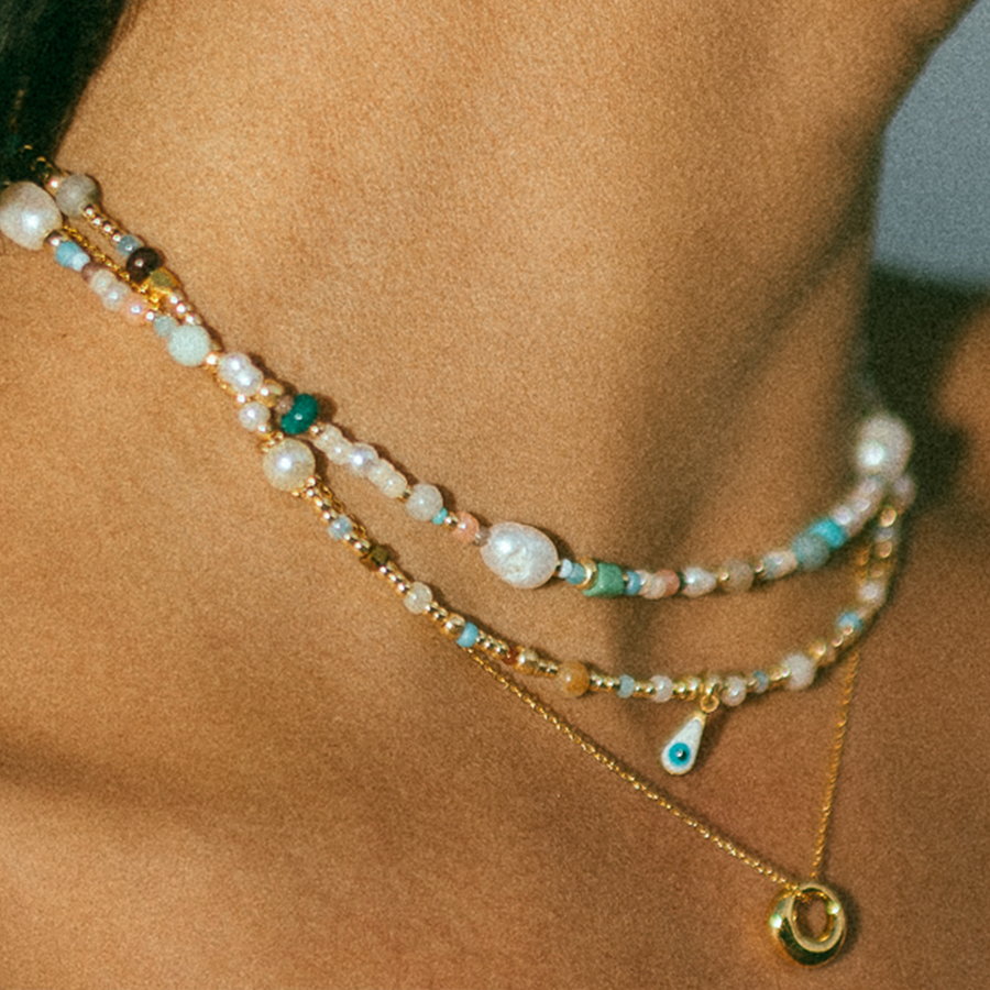 Maiori Evil Eye Beaded Necklace in Gold