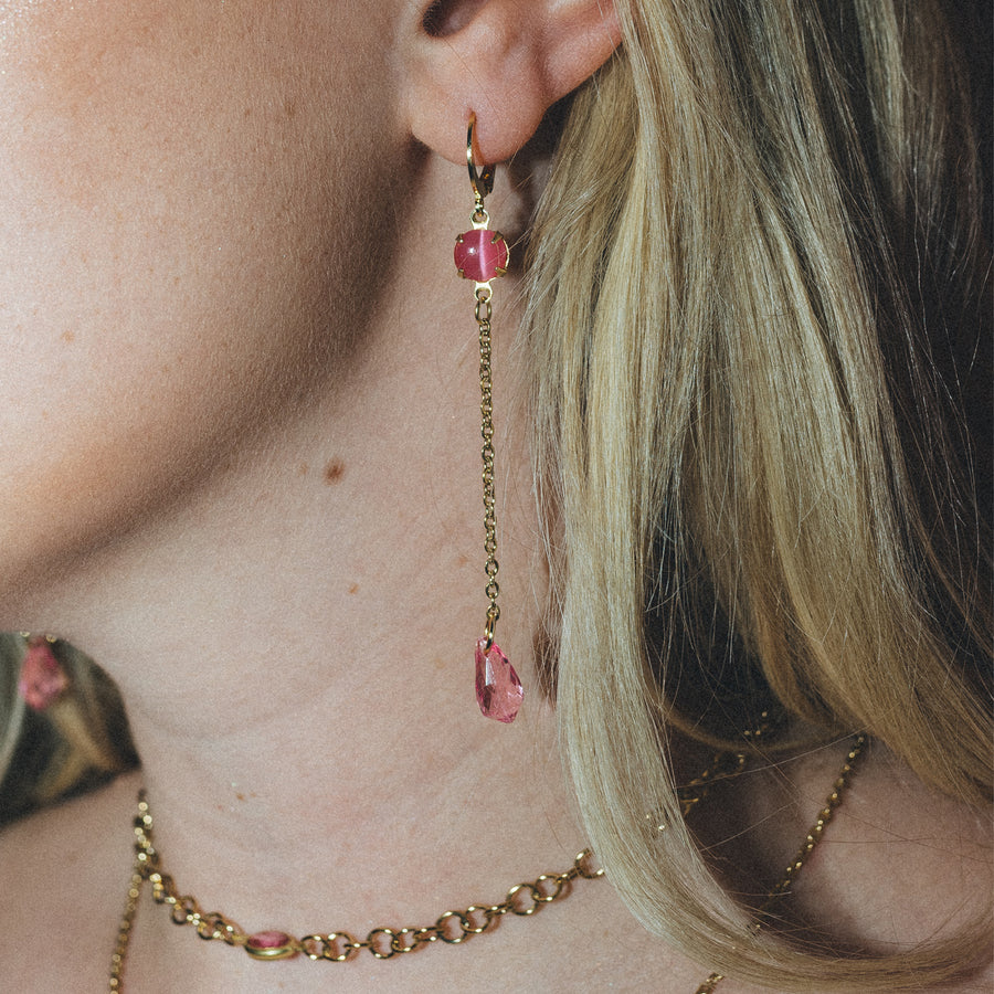 Rose Pink Moonglow Crystal Earrings