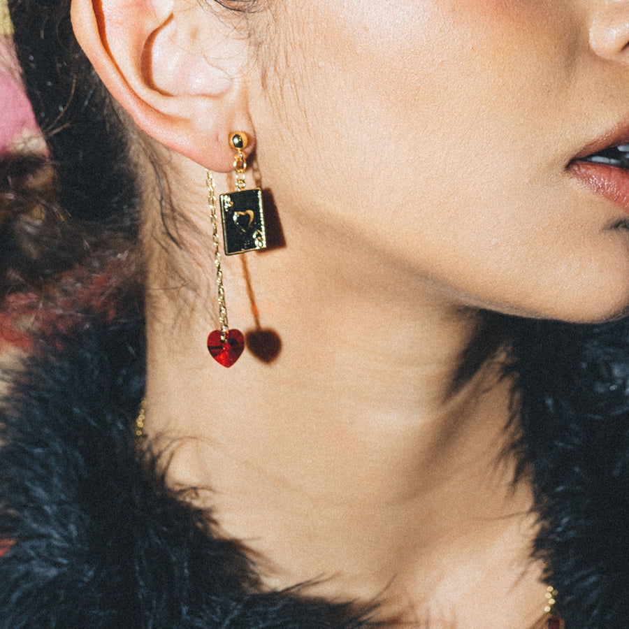 Queen of Hearts Playing Card Stud Earring
