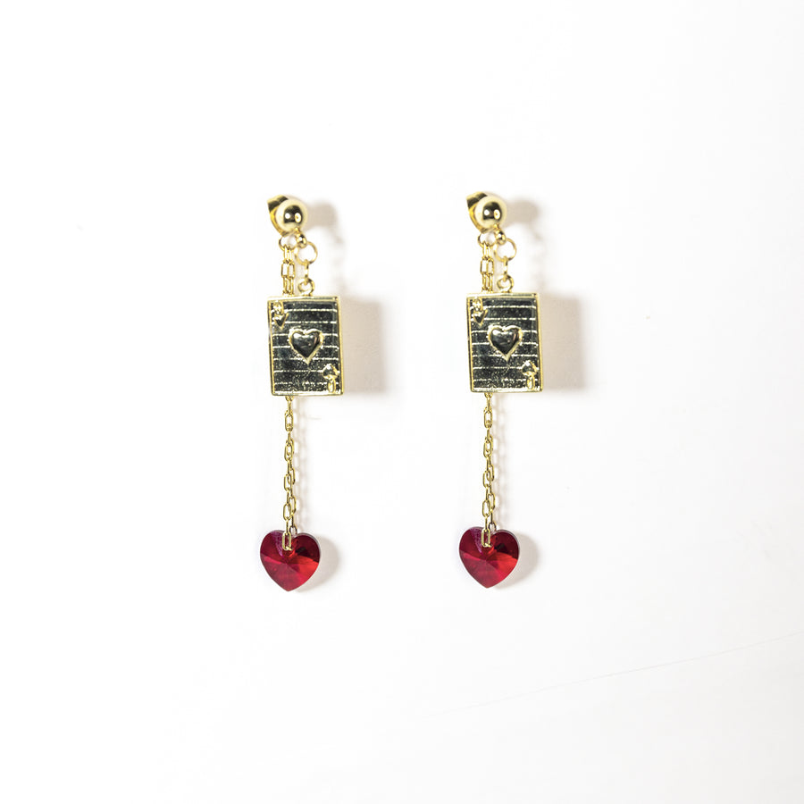 Queen of Hearts Playing Card Stud Earring