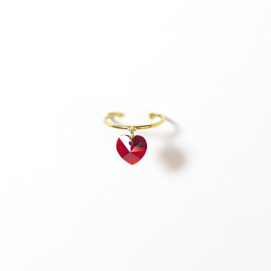 Queen of Hearts Ruby Red Crystal Heart Ring in Gold