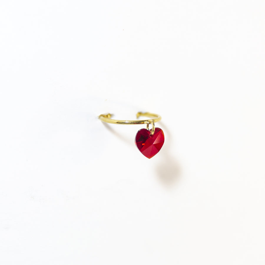 Queen of Hearts Ruby Red Crystal Heart Ring in Gold