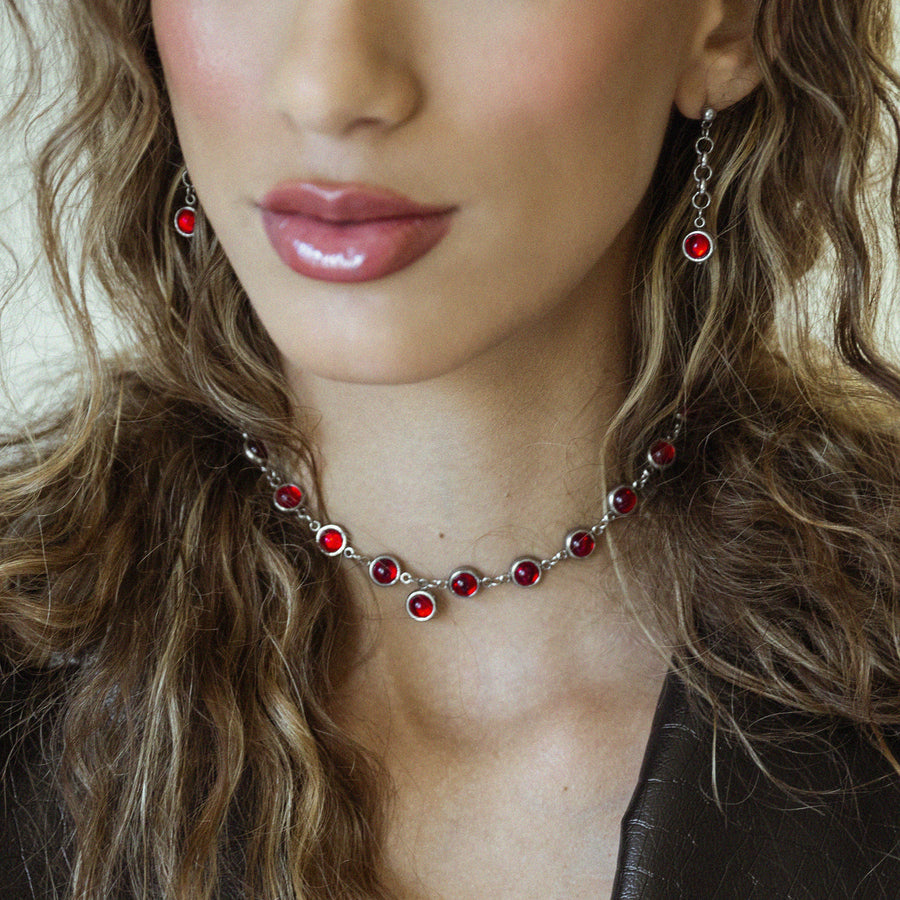 Heartbreaker Ruby Chain Stud Earrings