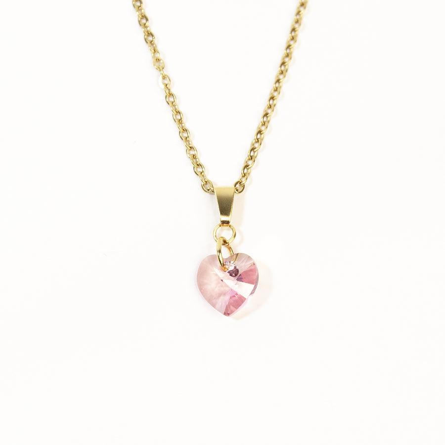 Rose Pink Crystal Heart Necklace