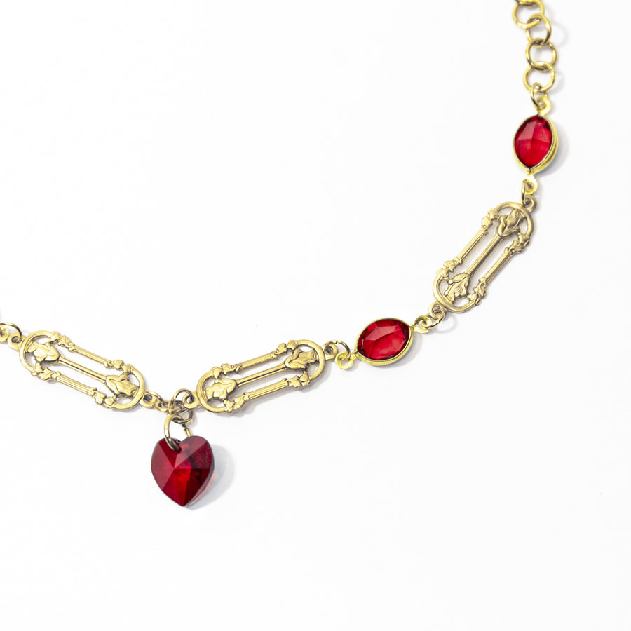 Queen of Hearts Ruby Red Crystal Heart Choker in Gold