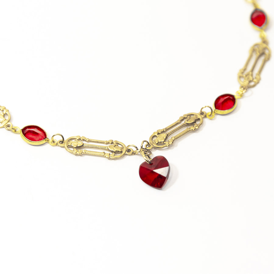 Queen of Hearts Ruby Red Crystal Heart Choker in Gold