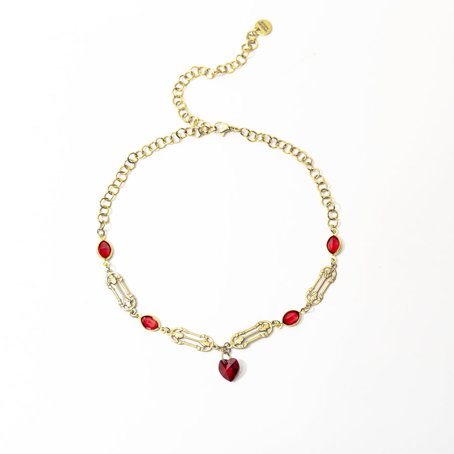 Queen of Hearts Ruby Red Crystal Heart Choker in Gold