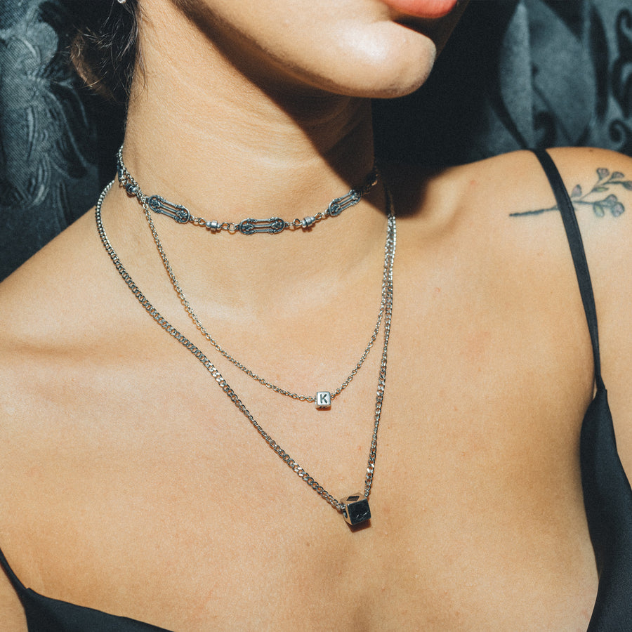 Gothic Filigree Link Choker in Antique Silver