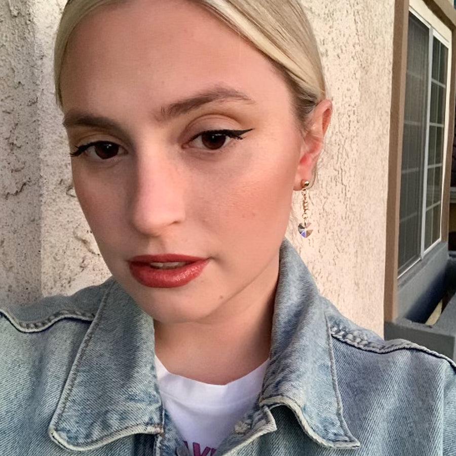Clear Crystal Heart Mismatched Stud Earrings in Gold