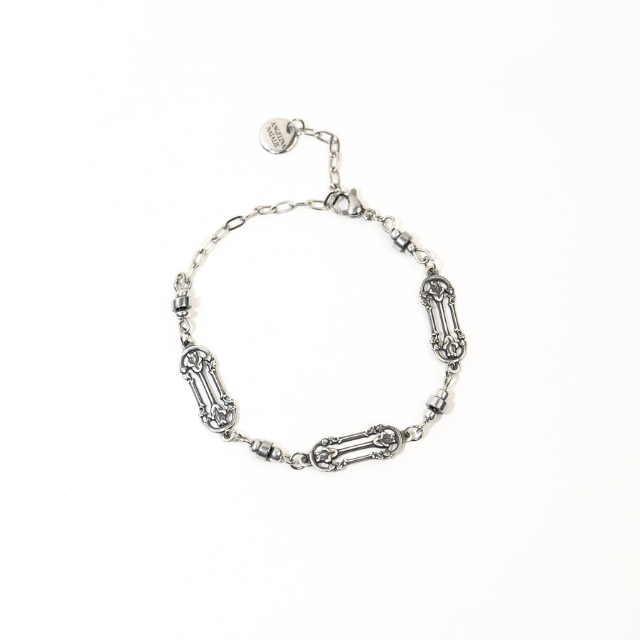 Gothic Filigree Link Bracelet in Antique Silver