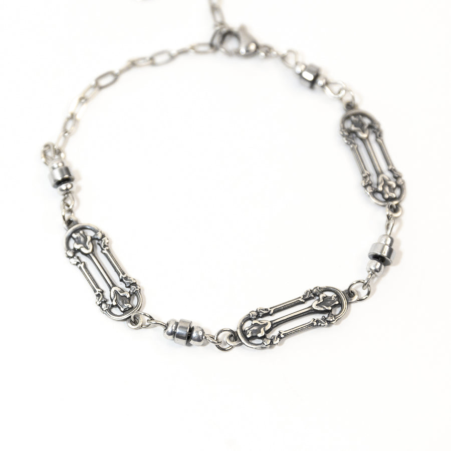 Gothic Filigree Link Bracelet in Antique Silver